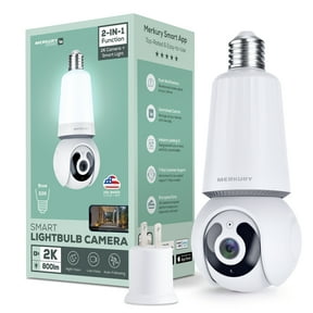 Merkury Smart 2K Light Bulb Security Camera, 360 Pan Tilt, 4MP HD Video, Night Vision, Motion Alerts, WiFi Smart Camera with LED Light