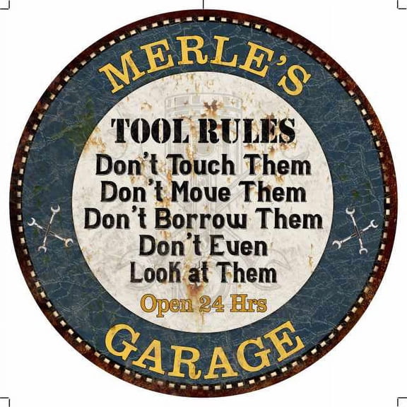 MERLE'S Garage Rules 14" Round Metal Sign Garage Wall Decor 100140015206