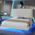 thumbnail image 1 of Merluxy Floating Bed Frame King Upholstered Platform Bed with LED Lights and Adjustable Headboard, No Box Spring Needed, Easy Assembly, White, 1 of 9