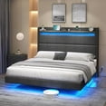 thumbnail image 1 of Merluxy Floating Queen Bed Frame with LED Lights, Upholstered Platform Bed with Charing Station & Storage Wingback Headboard, Easy Assembly, Dark Grey, 1 of 9