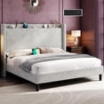 thumbnail image 1 of Merluxy King Bed Frame with Charging Station and Storage Headboard,Corduroy Upholstered,Light Grey, 1 of 9