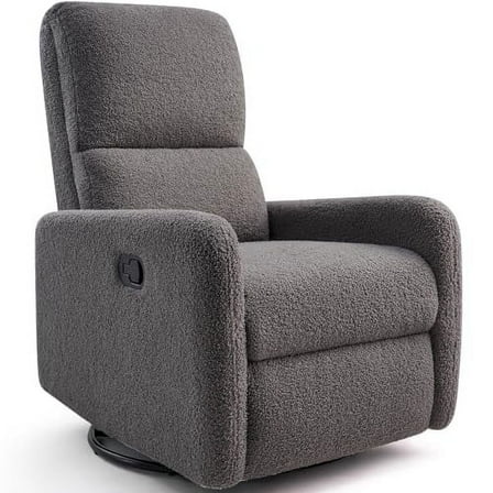 Merluxy Recliner Chair Swivel Rocking Chair, Nursery Glider with High Back for Living Room, Comfy Upholstered Modern Reclining Sofa, Teddy, Gray
