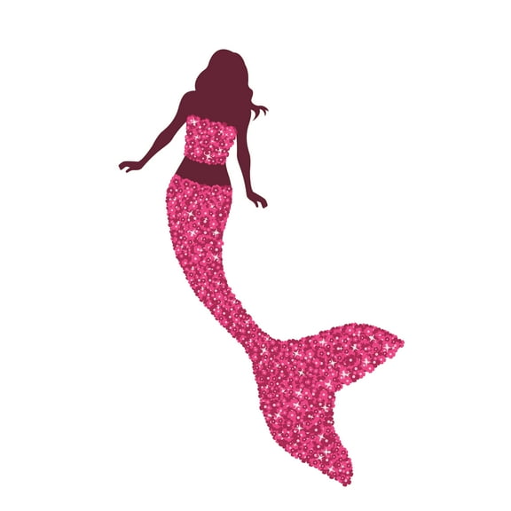 MERMAID - Removable Kids Nursery Bedroom Mermaid Decor Half Human Half Fish Aquatic Creature Design Vinyl Wall Decal Sticker - Home Living Room Floral Top & Fish Tail Wall Decoration 6" x 10"