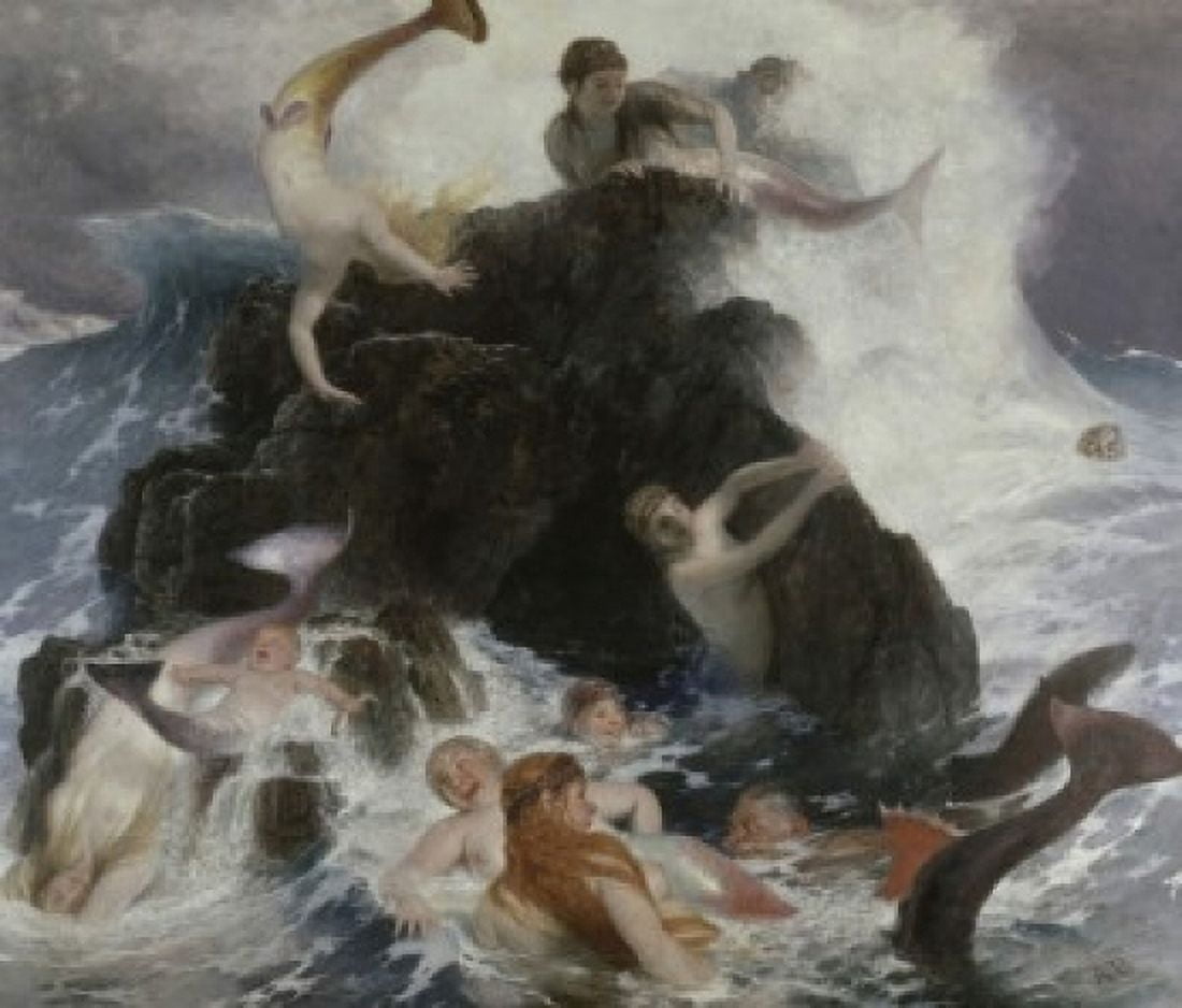 MERMAIDS AT PLAY Bocklin Arnold 1827 d1901 Swiss Kunstmuseum Bale Germany Canvas Art - Arnold Bocklin (18 x 24)