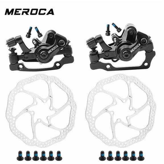 MEROCA Mechanical Disc Brake Caliper Set with 160mm Rotors, Front & Rear MTB Bicycle Disc Brake Kit, Aluminum Alloy Brake Calipers for Mountain Bikes, Folding Bikes & E-Bikes