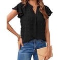 thumbnail image 1 of Merokeety Womens Summer Tops Ruffle Short Sleeve Blouse V Neck Flowy Tunic Shirts Black l, 1 of 5