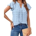 thumbnail image 1 of Merokeety Womens Summer Tops Ruffle Short Sleeve Blouse V Neck Flowy Tunic Shirts Blue m, 1 of 5