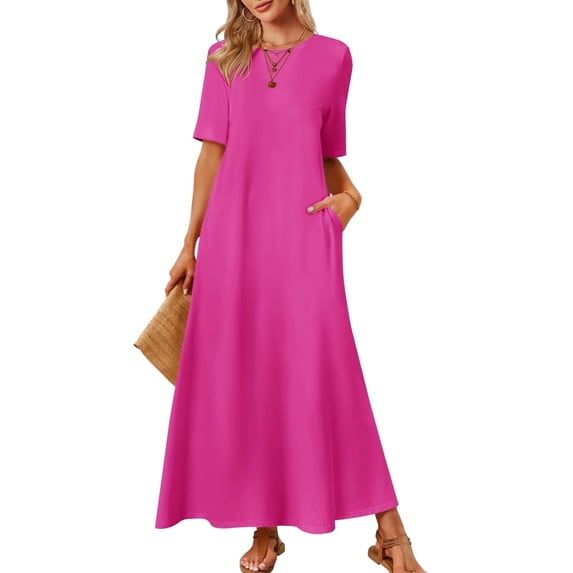 Merokeety Womens Summer Crewneck Maxi Dress Rose XL