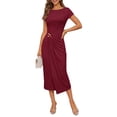 thumbnail image 1 of Merokeety Womens Summer Dresses Boat Neck Cap Sleeve Ruched Bodycon Midi Party Dress Burgundy l, 1 of 4
