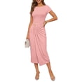 thumbnail image 1 of Merokeety Womens Summer Dresses Boat Neck Cap Sleeve Ruched Bodycon Midi Party Dress Pink l, 1 of 4