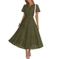 thumbnail image 1 of Merokeety Womens Summer Dresses Boho Floral Eyelet Lace Tiered Flowy Maxi Dress ArmyGreen s, 1 of 5
