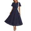 Merokeety Womens Summer Dresses Boho Floral Eyelet Lace Tiered Flowy Maxi Dress Navy s