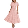 thumbnail image 1 of Merokeety Womens Summer Dresses Boho Floral Eyelet Lace Tiered Flowy Maxi Dress Pink l, 1 of 5