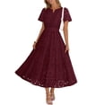 thumbnail image 1 of Merokeety Womens Summer Dresses Boho Floral Eyelet Lace Tiered Flowy Maxi Dress Wine l, 1 of 5