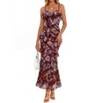 thumbnail image 1 of Merokeety womens 2026 spring summer floral spaghetti strap deep v neck backless asymmetric ruffle bodycon maxi dress brown l, 1 of 4