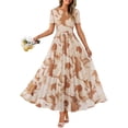 thumbnail image 1 of Merokeety Womens Summer Dresses Floral Mesh Tea Length Maxi Dress Khaki xl, 1 of 4
