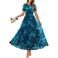 thumbnail image 1 of Merokeety Womens Summer Dresses Floral Mesh Tea Length Maxi Dress Teal s, 1 of 5