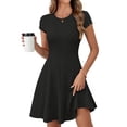 thumbnail image 1 of Merokeety womens 2026 spring summer ribbed crewneck cap sleeve a line mini dress black l, 1 of 4