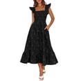 thumbnail image 1 of Merokeety Womens Summer Dresses Floral Square Neck Smocked Ruffle A Line Midi Dress With Pockets Black xl, 1 of 4