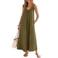 thumbnail image 1 of Merokeety Womens Summer Dresses Boho Ruched Tank Dress With Side Pockets ArmyGreen m, 1 of 5