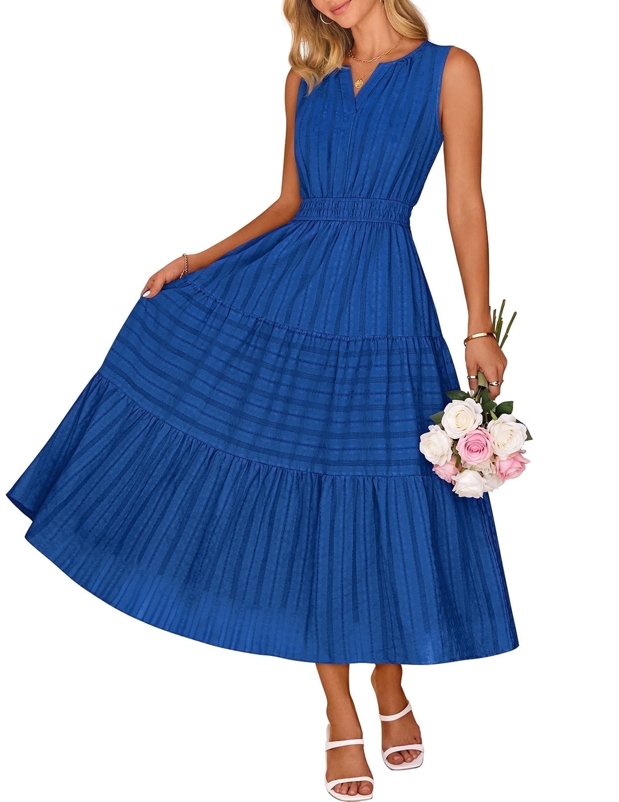 royal blue boho dress Merokeety Summer for Women V Neck Cotton Modest Long Dresses with Pockets RoyalBlue l Mica 20to80Discount Baby Blue Sheath Midi Color:Light Ivory/Light Ivory D cup sizes) Waist