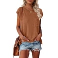 thumbnail image 1 of Merokeety Womens Summer Top Cap Sleeve Crewneck Loose Fit T Shirt Brown m, 1 of 5