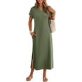 thumbnail image 1 of Merokeety Womens Summer Maxi Dress V Neck Collared Vacation T Shirt Long Dresses ArmyGreen 2xl, 1 of 8