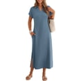 thumbnail image 1 of Merokeety Womens Summer Maxi Dress V Neck Collared Vacation T Shirt Long Dresses GrayBlue 2xl, 1 of 8