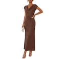 thumbnail image 1 of Merokeety Womens Summer Dresses Elegant Cowl Neck Bodycon Dress Coffee l, 1 of 5