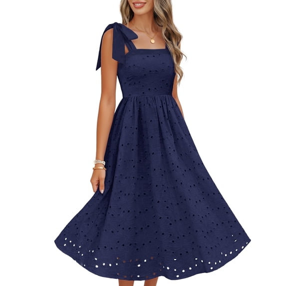 Merokeety Womens Summer Dresses Square Neck Flowy Casual Sundress Navy l