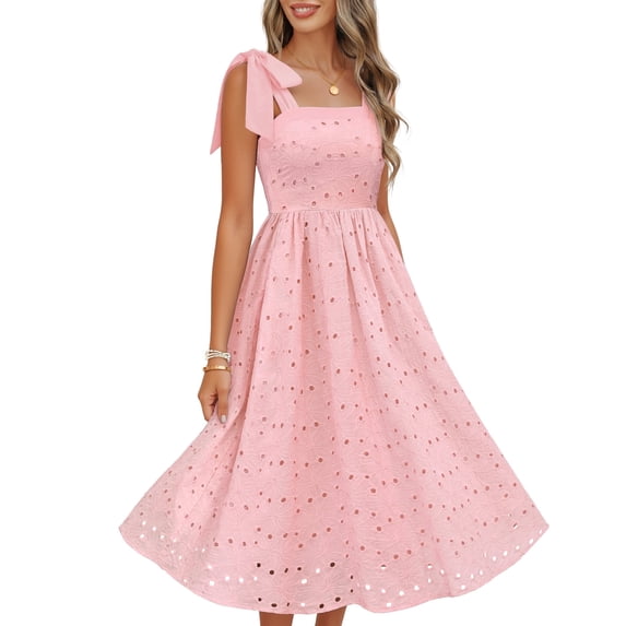 MEROKEETY Womens 2026 Summer Square Neck Sleeveless Flowy Casual Sundress pink m