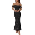thumbnail image 1 of Merokeety Womens Summer Dresses Off The Shoulder Spaghetti Strap Floral Mesh Formal Party Maxi Dress Black m, 1 of 4