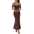 thumbnail image 1 of Merokeety Womens Summer Dresses Off The Shoulder Spaghetti Strap Floral Mesh Formal Party Maxi Dress Brown l, 1 of 4