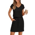 thumbnail image 1 of Merokeety Womens Summer Dresses V Neck Casual T Shirt Mini Dress with Pockets Black l, 1 of 5