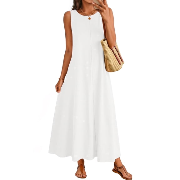 Merokeety Womens Summer Dresses Cotton Casual Maxi Sundresses White l