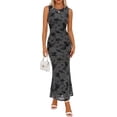 thumbnail image 1 of Merokeety Summer Maxi Dress for Women Crewneck Floral Bodycon Mesh Cocktail Formal Party Dresses Grey xl, 1 of 6