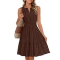 thumbnail image 1 of Merokeety Summer Dress for Women V Neck Flowy Vacation Mini Dress with Pockets Coffee l, 1 of 4