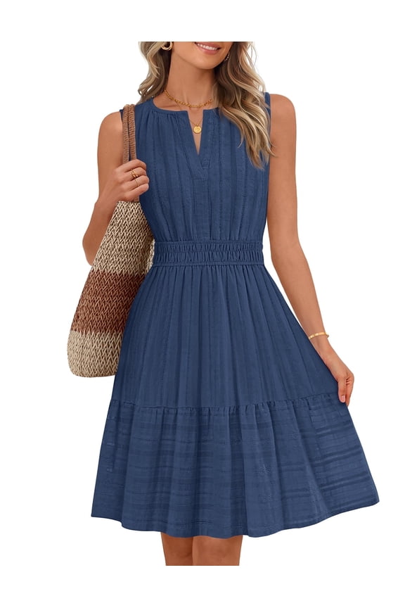 Summer Dress for Women V Neck Flowy Vacation Mini Dress with Pockets Navy m