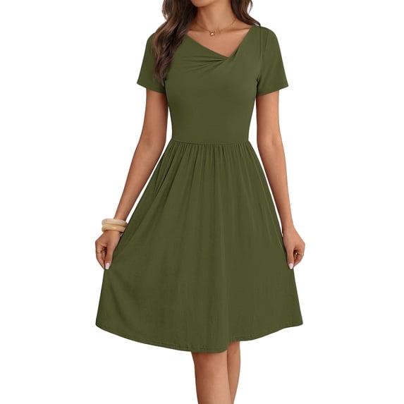 Merokeety Womens Summer Work Dresses Asymmetrical Casual Mini Dresses Army xl