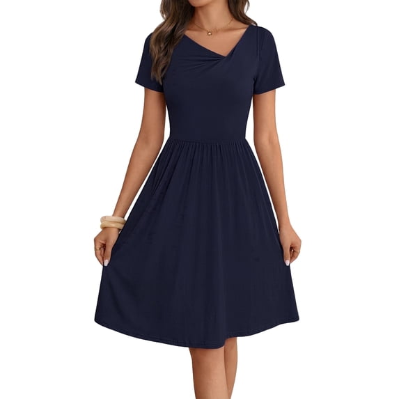 Merokeety Womens Summer Work Dresses Asymmetrical Casual Mini Dresses Navy l