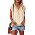 thumbnail image 1 of Merokeety Womens Summer V Neck Lace Pleated Blouses Tunic Tops Apricot l, 1 of 6