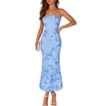 thumbnail image 1 of Merokeety Womens Summer Maxi Tube Dress Floral Mesh Formal Party Long Dresses Blue l, 1 of 5