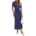 thumbnail image 1 of Merokeety Womens Summer Maxi Dress V Neck Slim Fit Knit Knit Sweater Dresses Navy xl, 1 of 6