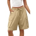 thumbnail image 1 of Merokeety Womens Summer Shorts Elastic Waist Drawstring Casual Cargo Khaki l, 1 of 5