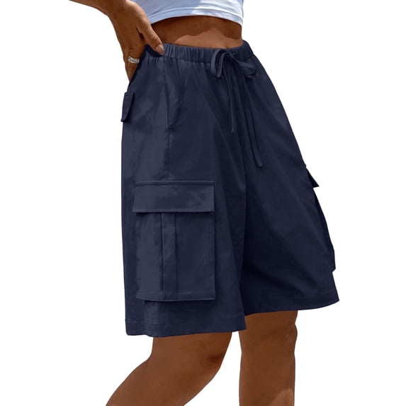 Merokeety Womens Summer Shorts Elastic Waist Drawstring Casual Cargo Navy xl