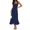 Merokeety Womens Summer Dresses Pleated Square Neck Cocktail Work Midi Dress Navy s