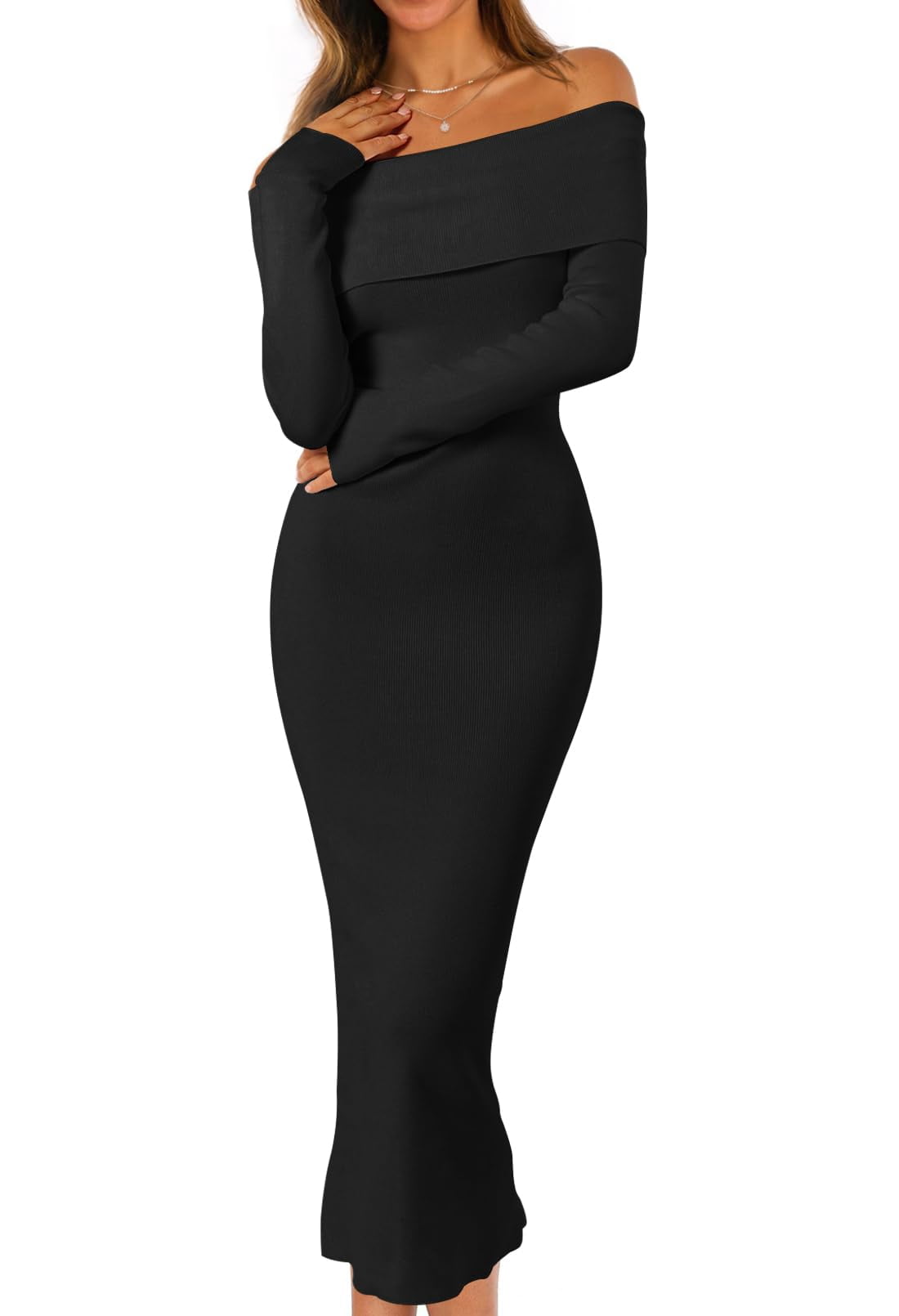 bodycon winter formal dresses Merokeety Womens Fall for Women Off Shoulder Long Sleeve Midi Sweater Dress, Black M, Women's, Size: Medium Colour:Sage Green It is easy to SALE25OFF PatBO Sirena Mesh Long