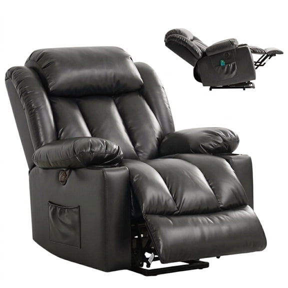 MEROUS Power Lift Recliner Chair with Heating and Massage, Electric Lift Assist Recliner for Elderly, Breathable Leather Reclining Sofa, Gray