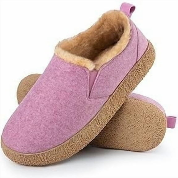 MERRIMAC Women's and Men's Faux Felt Slippers Closed-back Warm Comfy Non-slip Memory Foam Indoor House Shoes with Elastic Gores Puce Pink, 7-8 US