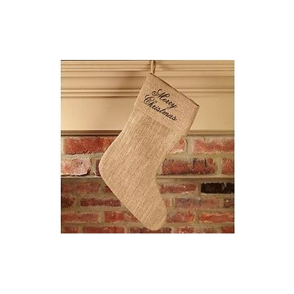 MERRY CHRISTMAS Burlap Stocking, 16" Tall, by The Country House Collection